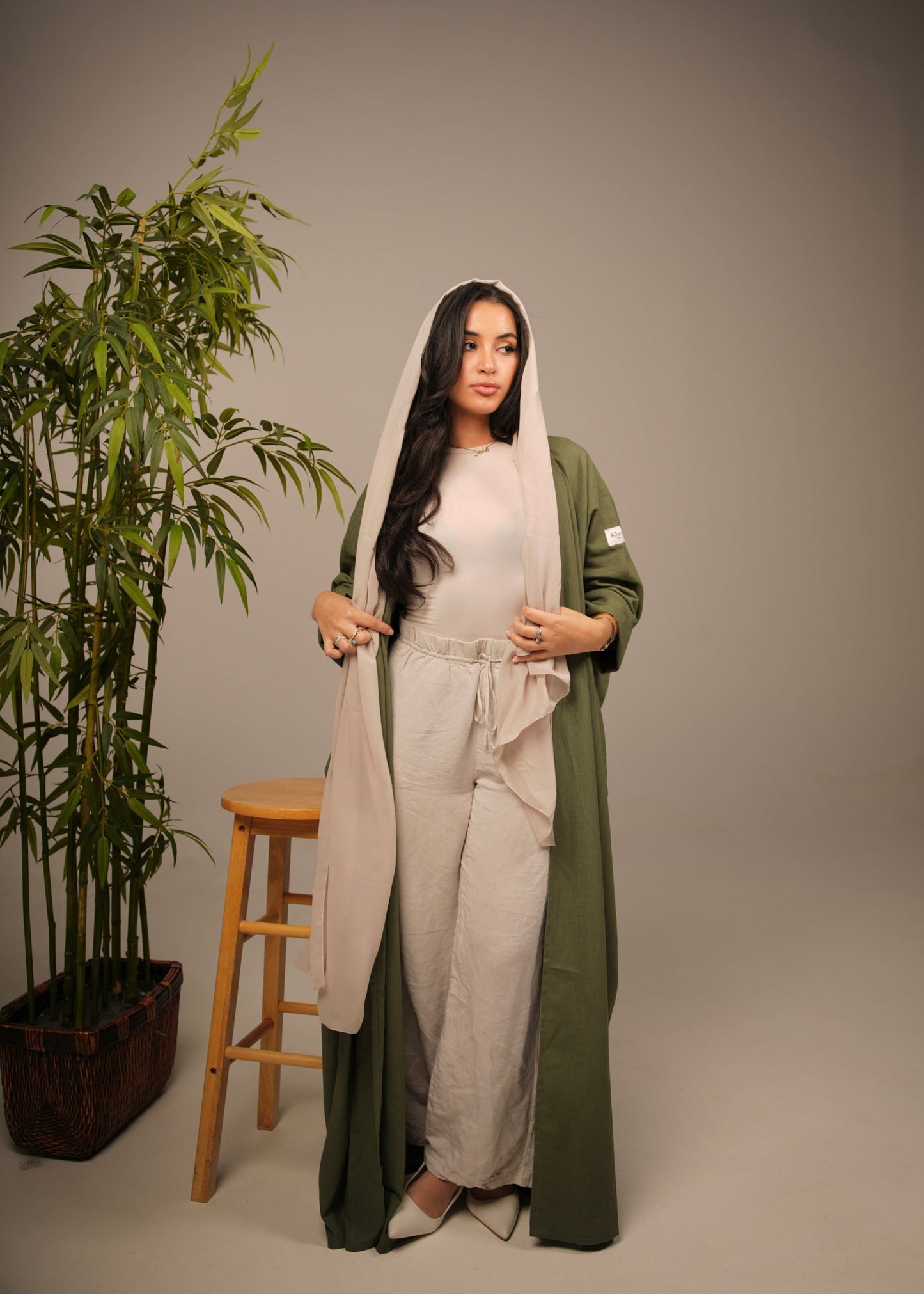 Green Linen Abaya